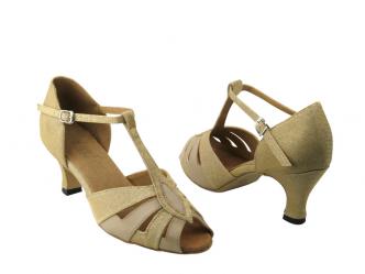 Chaussures de danse femmes paillettes d\'or satin / cuir beige   